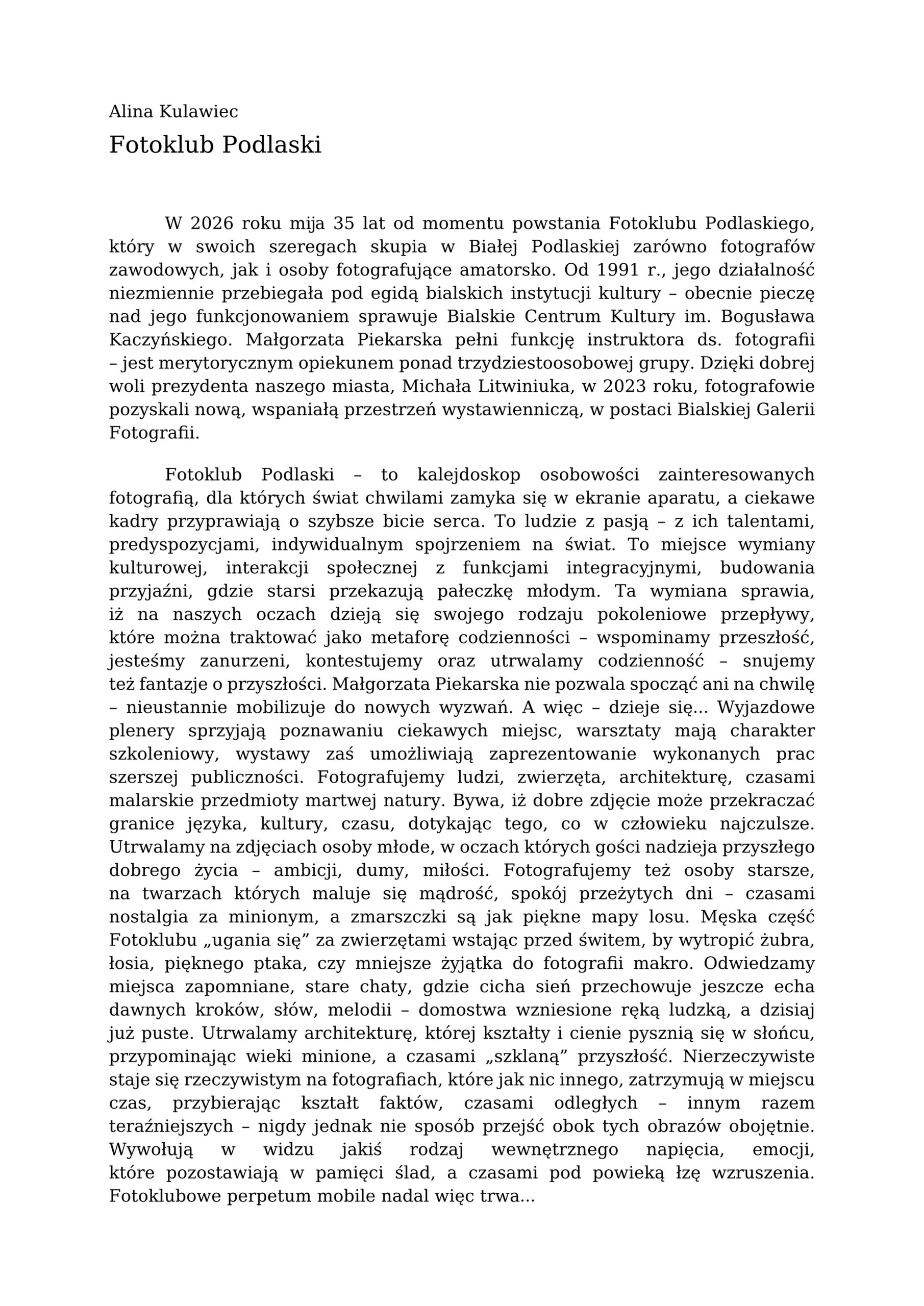 Fotoklub Podlaski - Alina Kulawiec